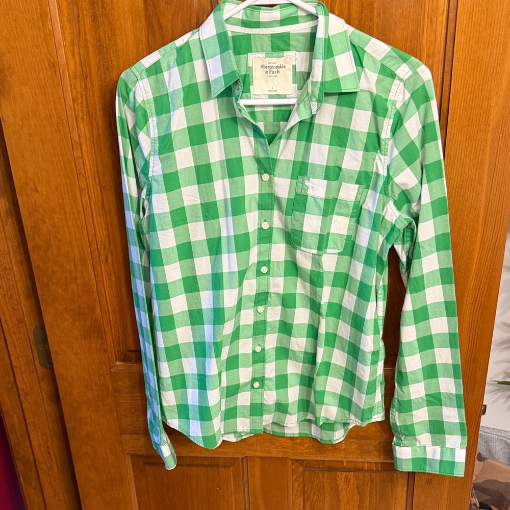 Abercrombie & Fitch Green and White Checkered Shirt